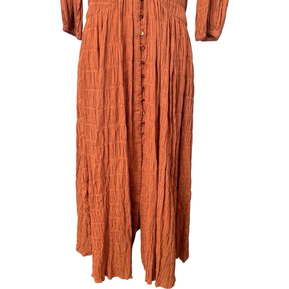 CULT GAIA Willow Ruched Panelled Cotton Blend Dress In Spice Size M - Picture 3 of 14